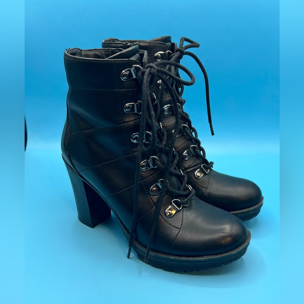Black Lace-Up High Heel Boots - BCBG